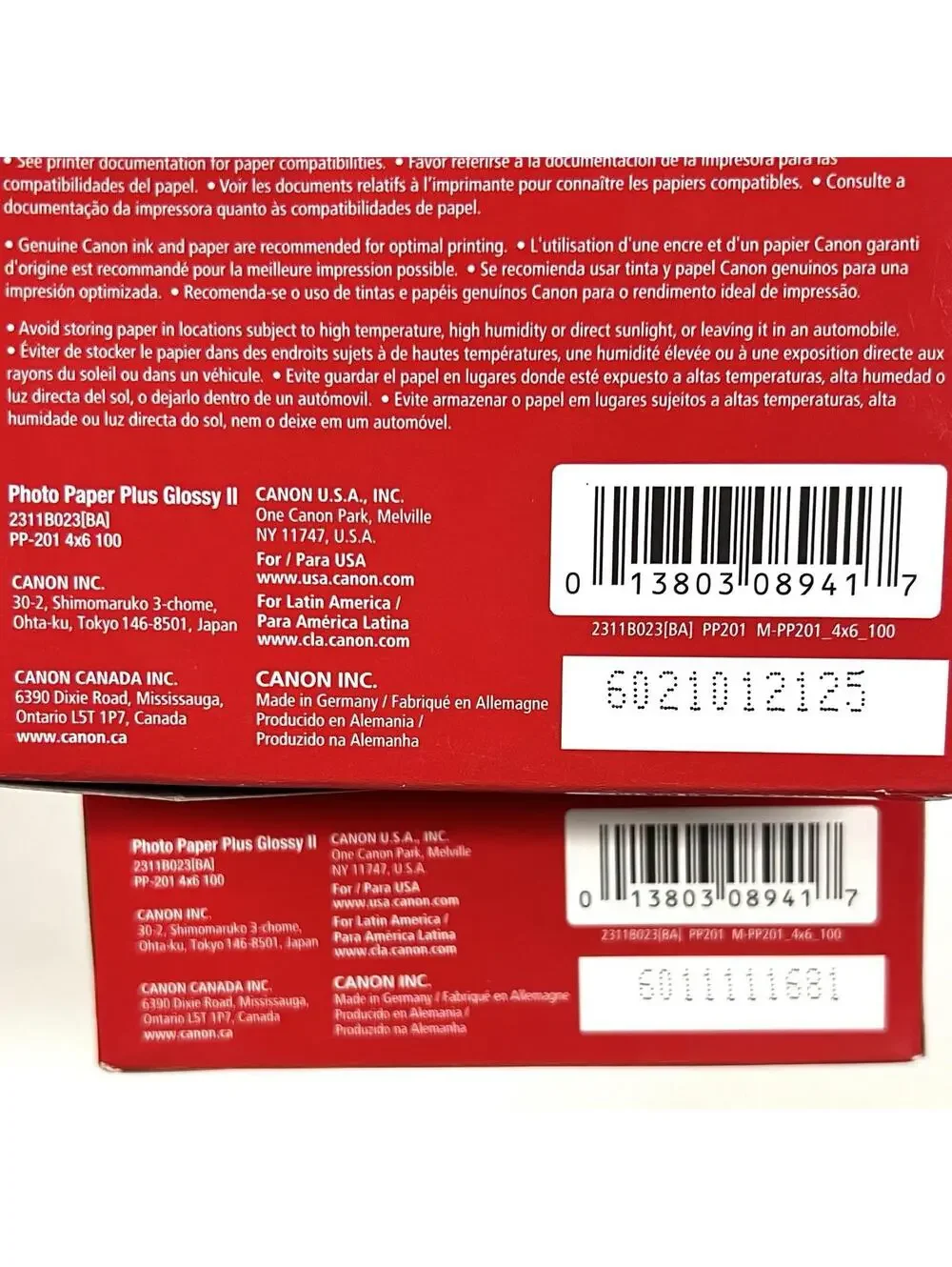 2 Pack Inkjet Canon PP-201 Photo Paper Plus Glossy II 4x6